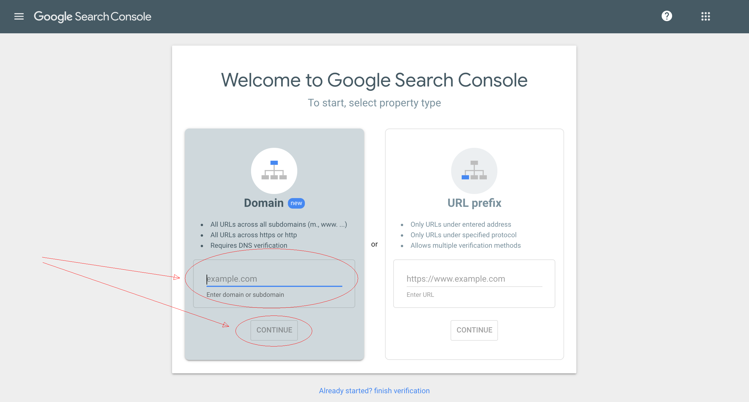 Google Search Console - Domain